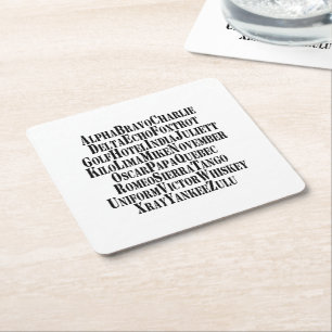 PHONETIC ALPHABET / CODE WORDS SQUARE PAPER COASTER