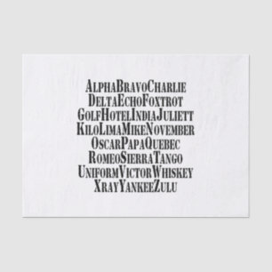 PHONETIC ALPHABET / CODE WORDS TISSUE PAPER