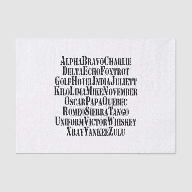 PHONETIC ALPHABET / CODE WORDS TISSUE PAPER (Front)