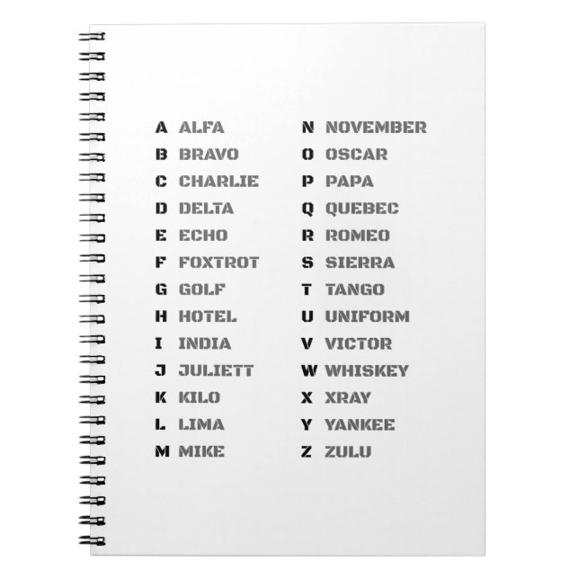 Phonetic Alphabet for The Military ALFA-ZULU Notebook (Front)