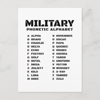 Phonetic Alphabet for the Military ALPHA ZULU Invitation Postcard
