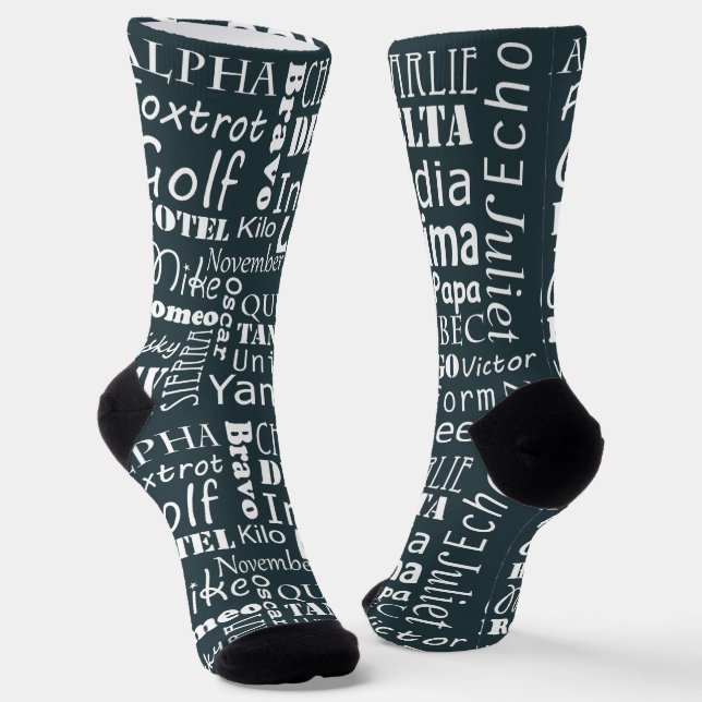 Phonetic Alphabet Language Air Force Blue Pattern Socks (Angled)