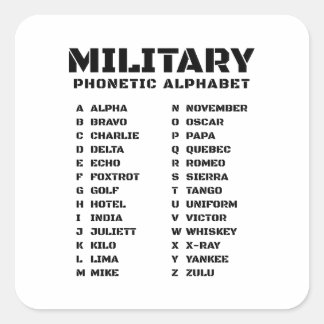 Phonetic Alphabet Military ALPHA - ZULU Square Sticker