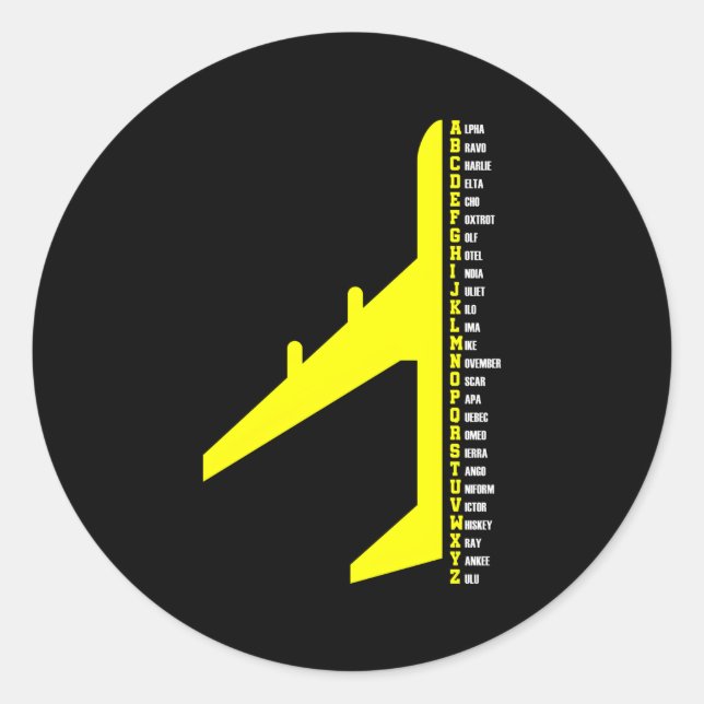 Phonetic Alphabet Pilot Aeroplane Aviator Classic Round Sticker (Front)