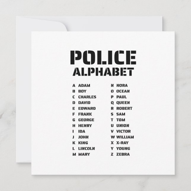 Phonetic Alphabet Police Invitation (Front)