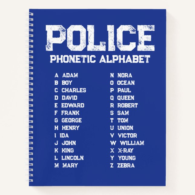 Phonetic Alphabet Police Notebook Adam-Zebra (Front)