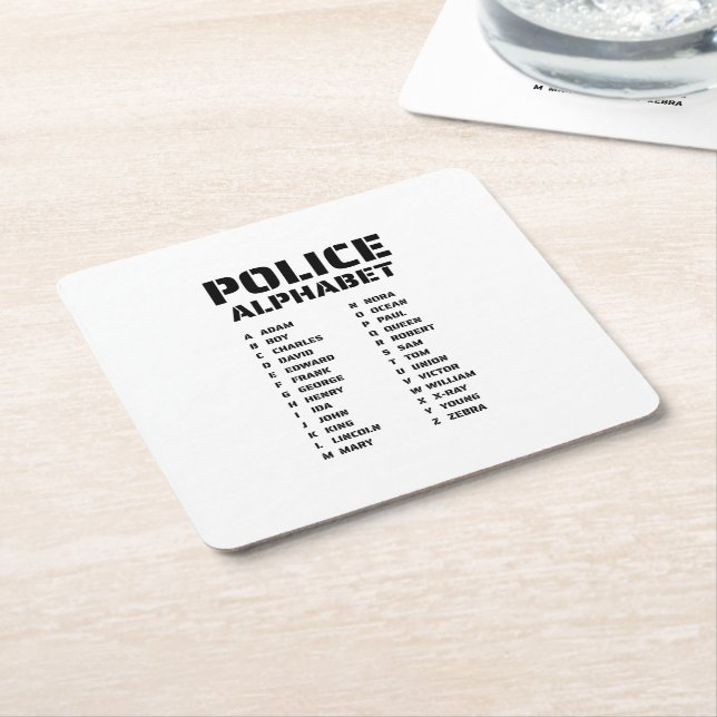 Phonetic Alphabet Police Square Paper Coaster (Angled)