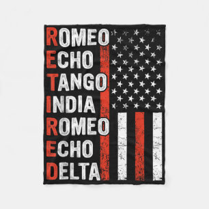 Phonetic Alphabet Retired Veteran Retirement Army Fleece Blanket