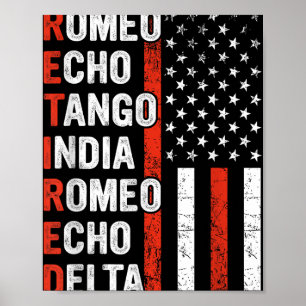 Phonetic Alphabet Retired Veteran Retirement Army Poster