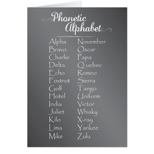 Phonetic Alphabet Trainee Cadet or Teacher Chalk (Front)
