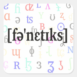 Phonetics in IPA. Black on characters background. Square Sticker