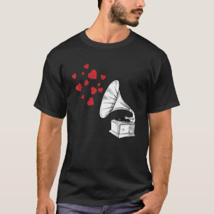 Phonograph Heart Notes Valentines Day Cute Music L T-Shirt