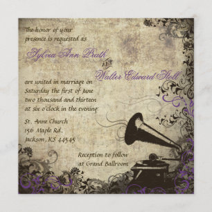 Phonograph Vintage Wedding Invitation Purple