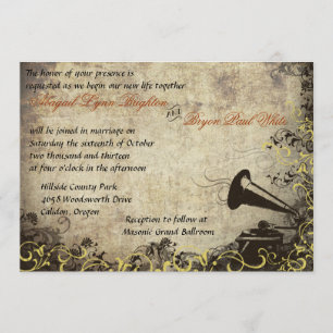 Phonograph Vintage Wedding Invitation Yellow