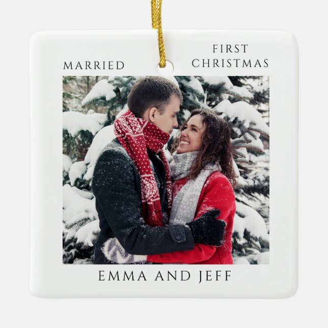 Photio First Christmas Married Ceramic Ornament (Front)