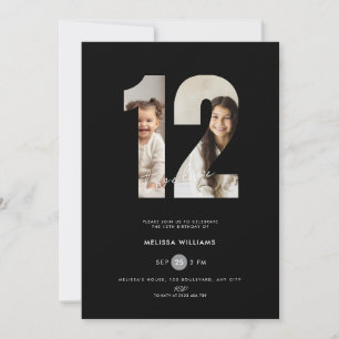 Photo 12th Birthday Invitation Girls - Black