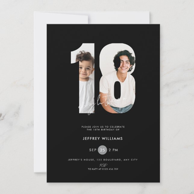 Photo 18th Birthday Invitation Boys - Black (Front)