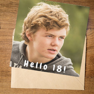 Photo 18th birthday party hello 18 boy black invitation
