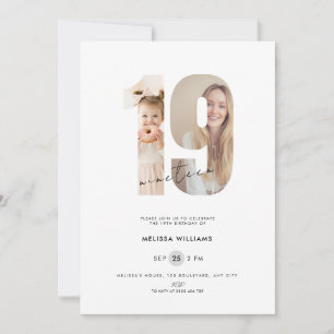 Photo 19th Birthday Invitation Girls - White