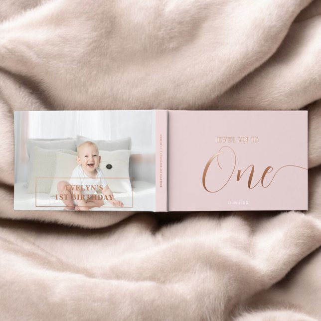Photo 1st Birthday Script Pink Guest Book (Creator Uploaded)