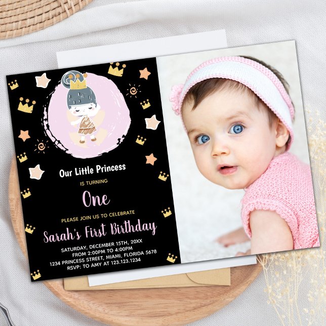 Photo 1st Black Our Little Princess Birthday Invitation (Photo 1st Black Our Little Princess Birthday Invitation)