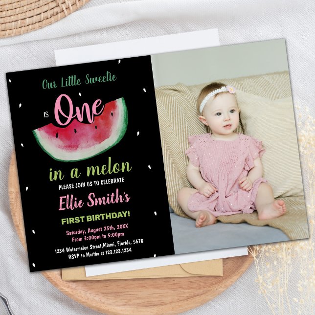 Photo 1st Black Watermelon Birthday Invitations (Photo 1st Black Watermelon Birthday Invitations)