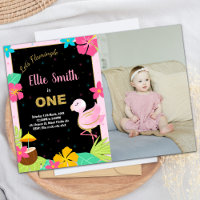 Photo 1st Pink Flamingo Birthday Invitations