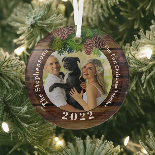 Photo 2022 Rustic Pinecone Keepsake Custom Glass Tree Decoration (Insitu)
