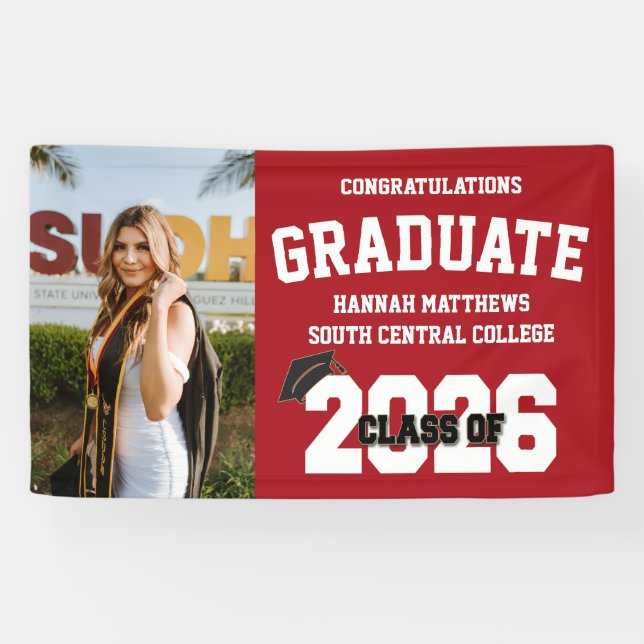 Photo 2026 Red Graduation Banner With Cap (Horizontal)
