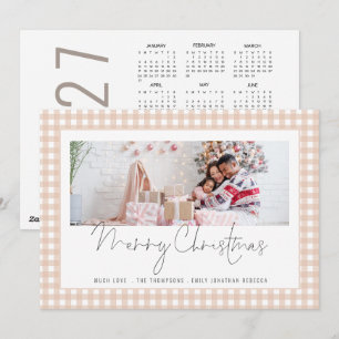 Photo 2027 Calendar cream Gingham Merry Christmas  Holiday Card