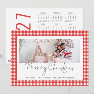 Photo 2027 Calendar Red Gingham Merry Christmas Holiday Card