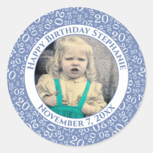 Photo   20th Random Number Pattern Blue/White Classic Round Sticker