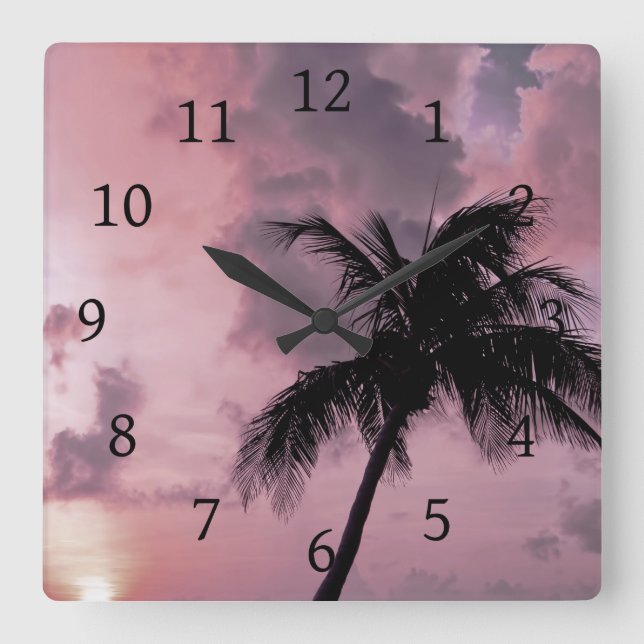 Photo 24 Palm Tree Square Wall Clock (Front)
