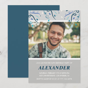 Photo 24th birthday invitations him  Blue Confetti