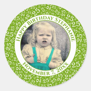 Photo 25th Random Number Pattern Green/White Classic Round Sticker