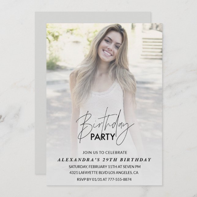 Photo 29th birthday invitation Birthday Party Grey (Front/Back)