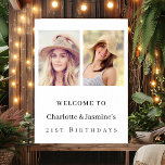 Photo 2 persons birthday modern welcome poster<br><div class="desc">A photo welcome poster for 2 persons,  friends,  sisters,  twins.  A modern white background. Personalise and add 2 photos,  names and date(s)</div>
