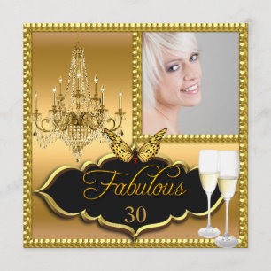 Photo 30th Birthday Party Elegant Gold Butterfly Invitation
