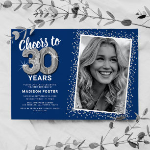 Photo 30th Birthday Silver Balloons Invitation