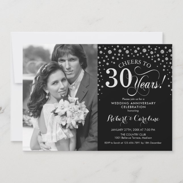 Photo 30th Wedding Anniversary - Silver Black Invitation (Front)