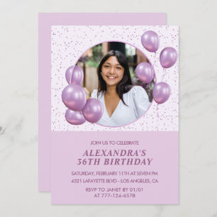 Photo 36th birthday invitations Balloons  Purple