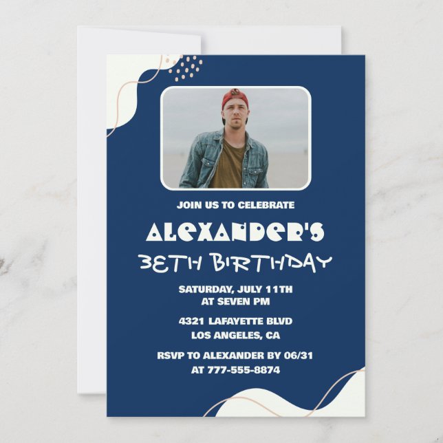 Photo 38th birthday invitations Men Simple navy (Front)