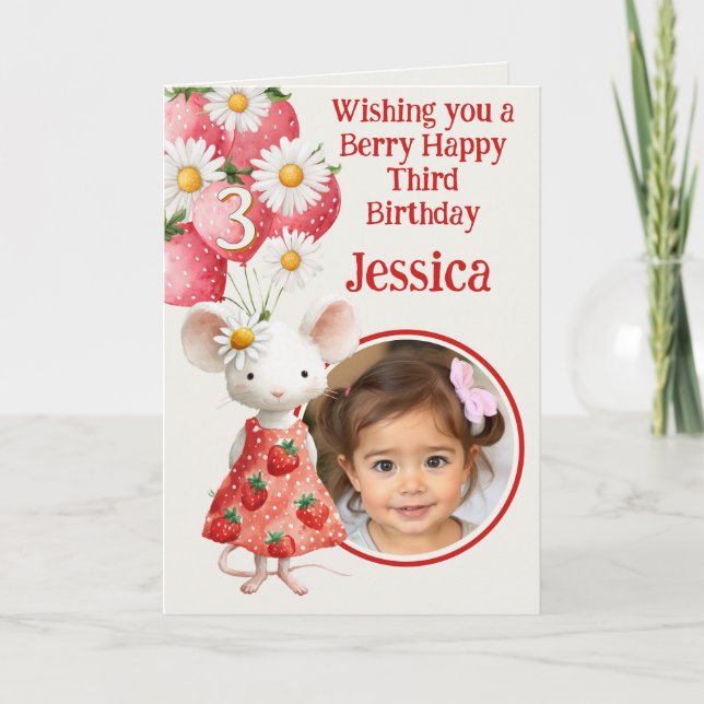 Photo 3rd Birthday Folded Greeting Card (Front)