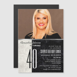 Photo 40th Birthday Black and White Magnetic Invitation