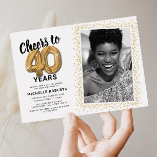 Photo 40th Birthday Gold Balloons Invitation