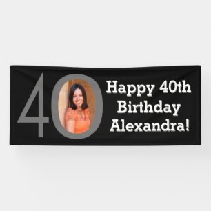 Photo 40th Birthday Party Banner Black and White