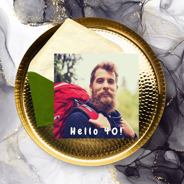 Photo 40th birthday party hello 40 guy black invitation (Creator Uploaded)