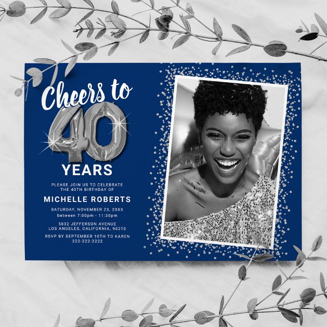 Photo 40th Birthday Silver Balloons Invitation (Creator Uploaded)