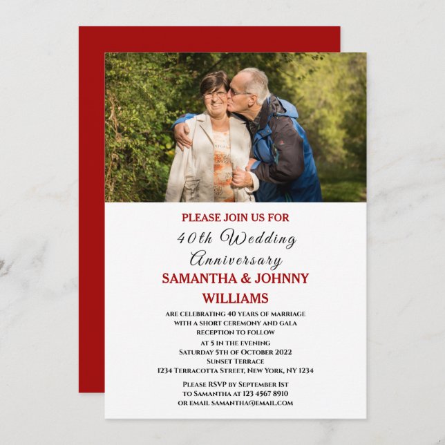 Photo 40th Wedding Anniversary Ruby Invitation (Front/Back)
