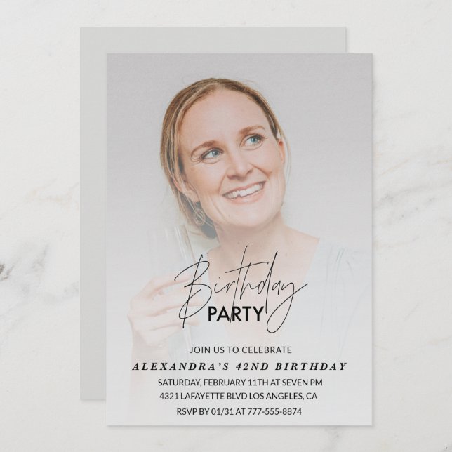 Photo 42nd birthday invitation Birthday Party Grey (Front/Back)